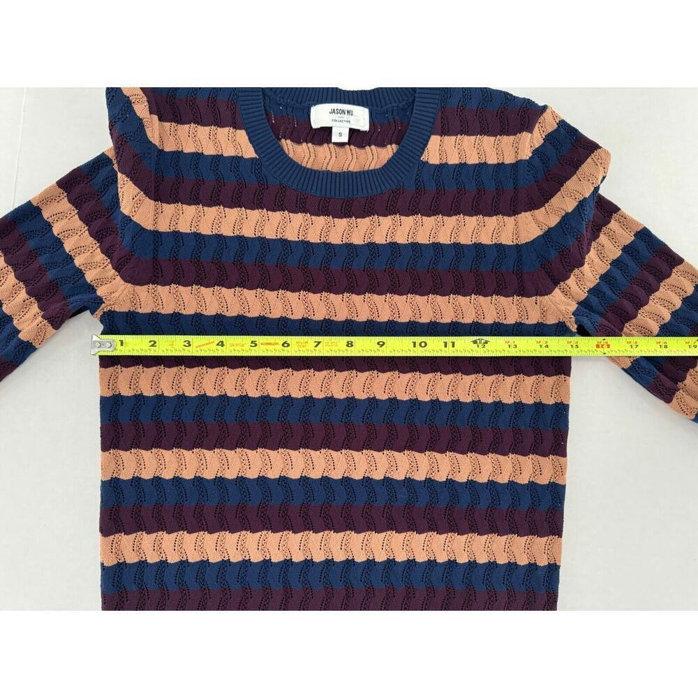 Jason Wu Collective Sweater Sz S Striped Eyelet Crochet Academia Preppy Fitted - Picture 6 of 16